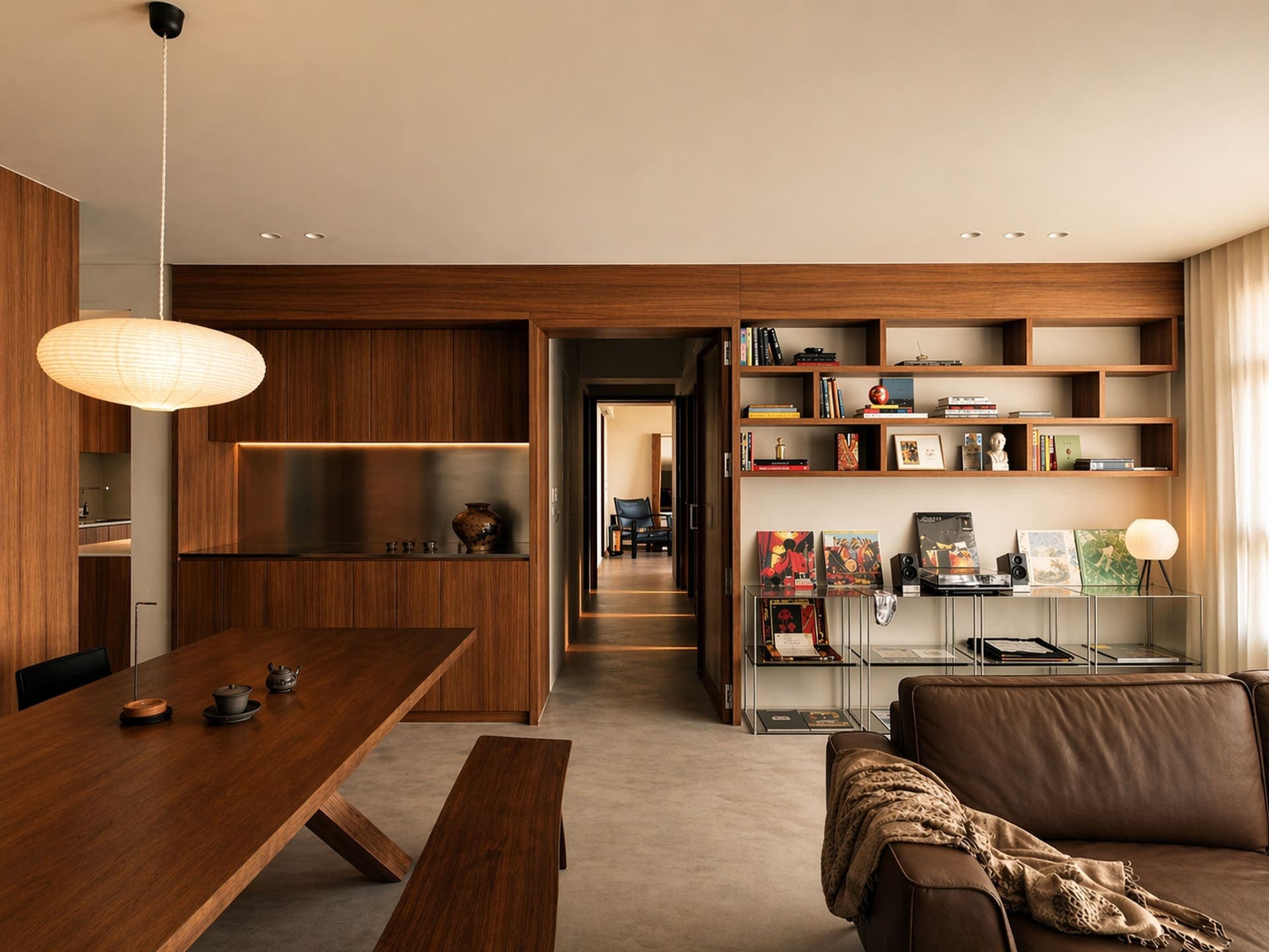 Warm, modern living room interior